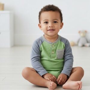 GAP Baby Color Block Green & Blue Onesie – Size 12-18M, Soft & Stylish